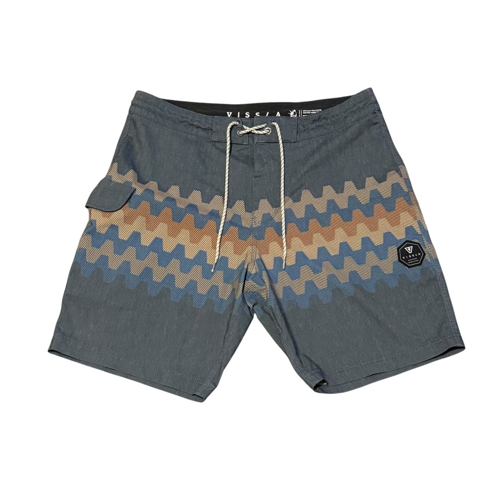 Vissla Men's Blue Wave Print Surf Board Shorts Size‎ 32 Beach Swim
